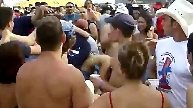 Horny girls taking off their tops on the beach: Big Tits, Amateur Babe Porn