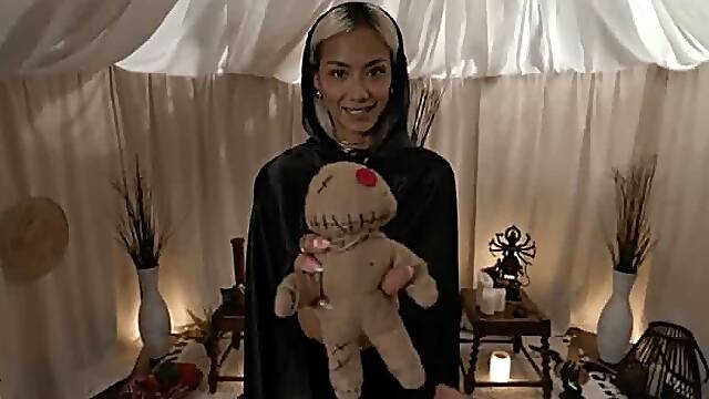 Small tits Veronica Leal gets possessed by a voodoo doll and Made To Fuck Every Hole of hers.