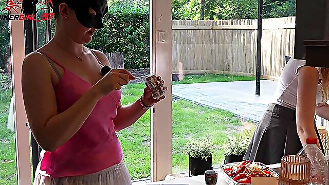 Horny bikergirl gets wet and wild on their first barbecue evening! They