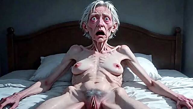 Horny Extremely Thin 90 Year Old Granny Hairy Pussy Solo Masturbation - Moaning Wet Bush