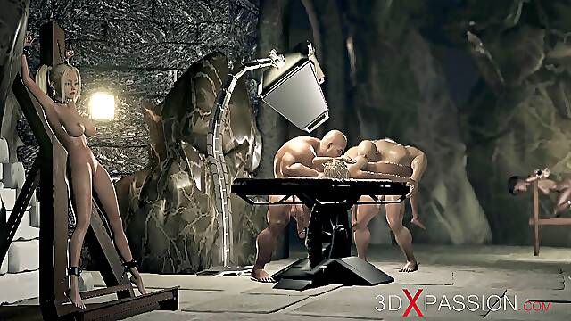 Young fashion girl captive gets fucked hard by big monsters in the dark dungeon