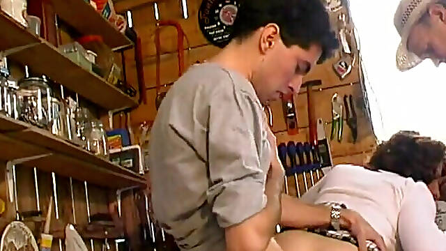 Hairy Mature Cougar Gets Banged and Facialized by the Young Gardener and Papy