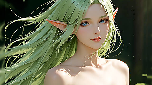 Lustrender Slideshow: Beautiful Nude Elf Woman Flowing Hair Art - Ai Video