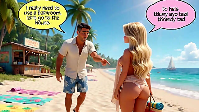 Married Blonde's Beach Tease Becomes Wild House Game with Husband and Young Men (ai Generated)