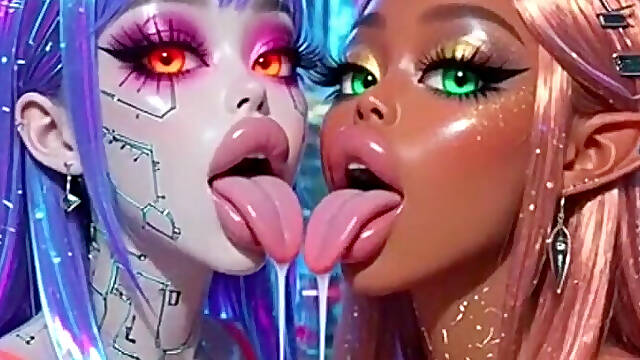 Funny Lesbians Tongue and Kiss Fetish, Ai Animation